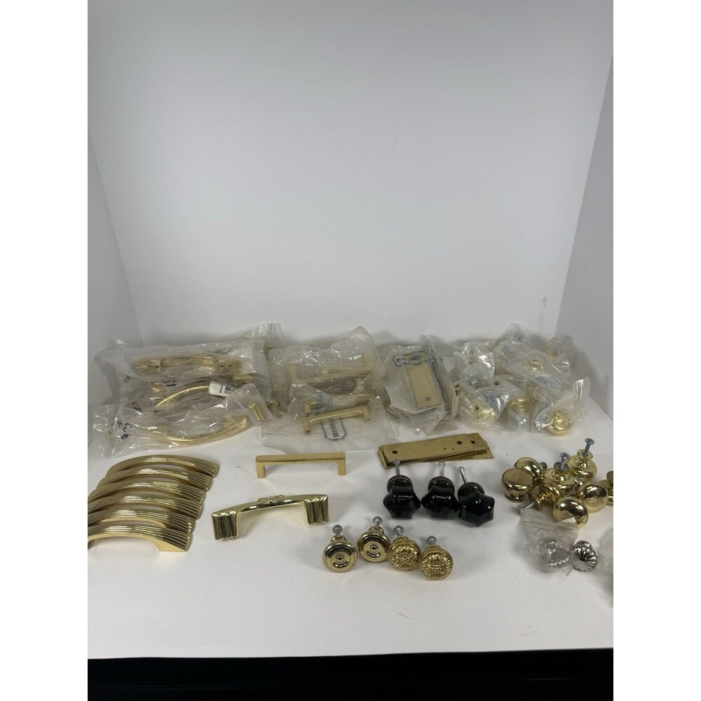 Vintage Brass Cabinet Hardware Lot Amerock Baldwin Pulls Knobs Handles NOS